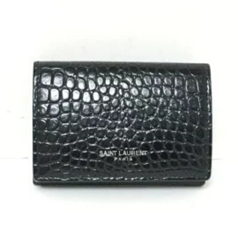 SAINT LAURENT PARIS Wallet Tri fold Embossed Leather Black